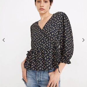 NWT Madewell Puff-Sleeve Peplum Wrap Top in Spring Fling size Large Cottagecore